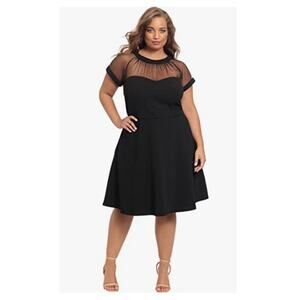 NWT Maggy London Women's Fit-and-Flare Illusion Dress Black Size 24W